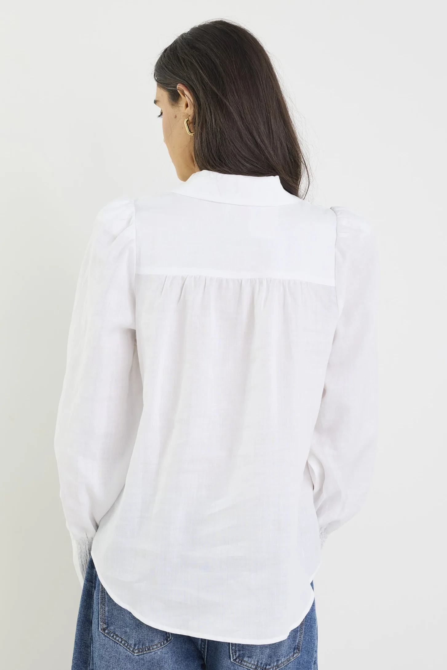 Zinnia White Ramie Lace Trim Long Sleeve Shirt - Image 8