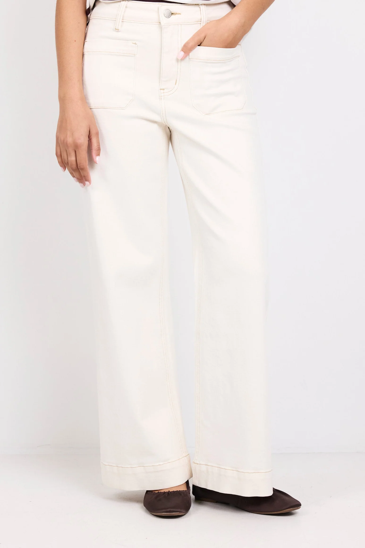 Zoey Ecru Petite High Rise Wide Leg Pocket Jean - Image 4