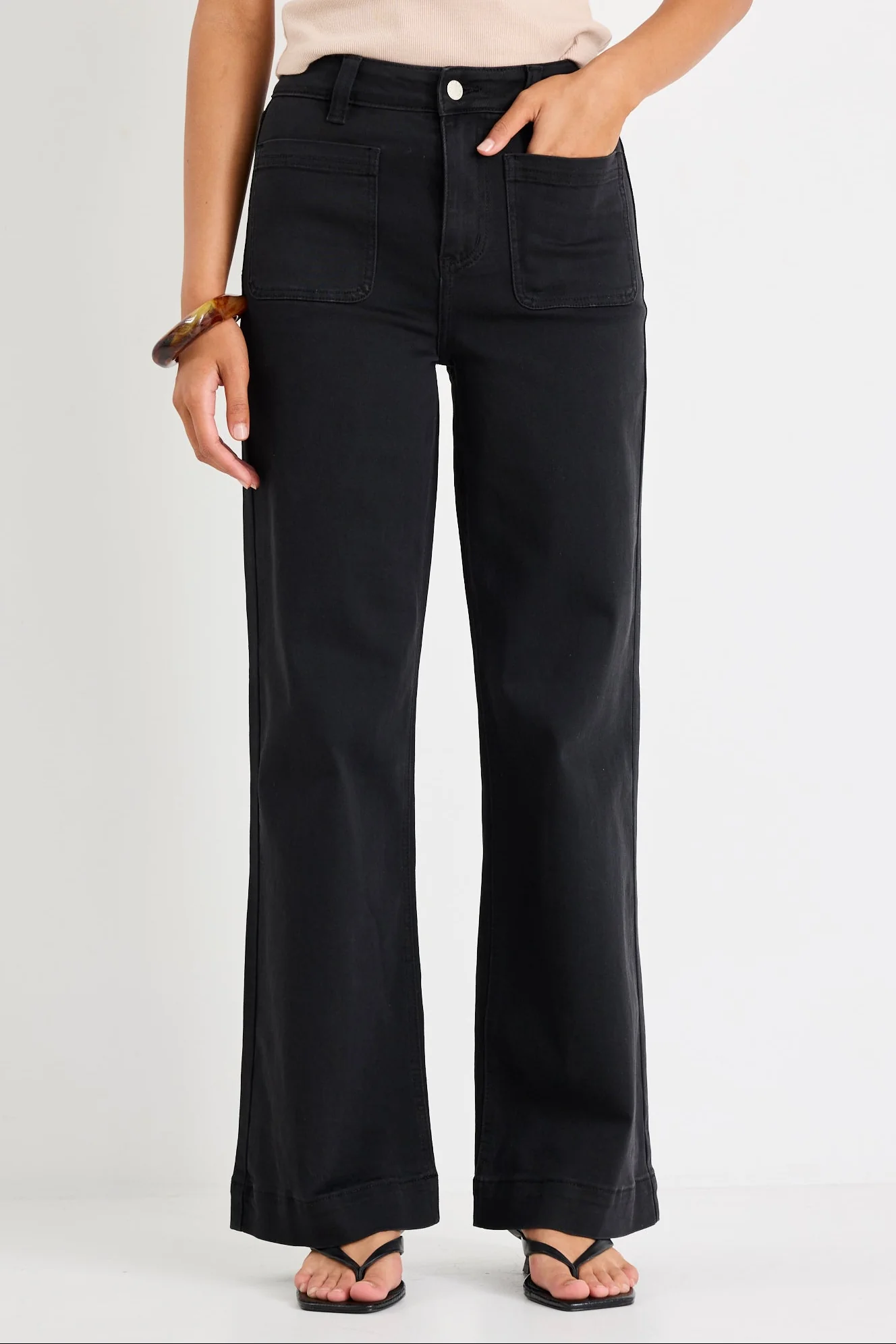 Zoey Black Denim High Rise Wide Leg Pocket Jean - Image 3