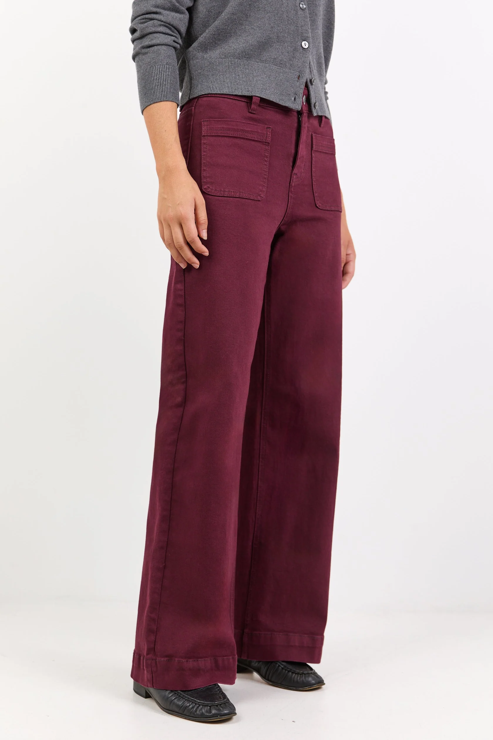 Zoey Burgundy Plum High Rise Wide Leg Pocket Jean - Image 2
