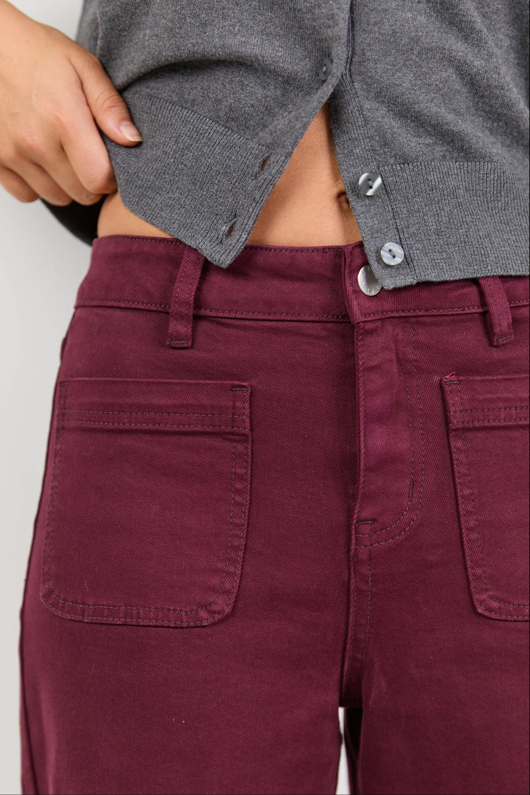 Zoey Burgundy Plum High Rise Wide Leg Pocket Jean - Image 3