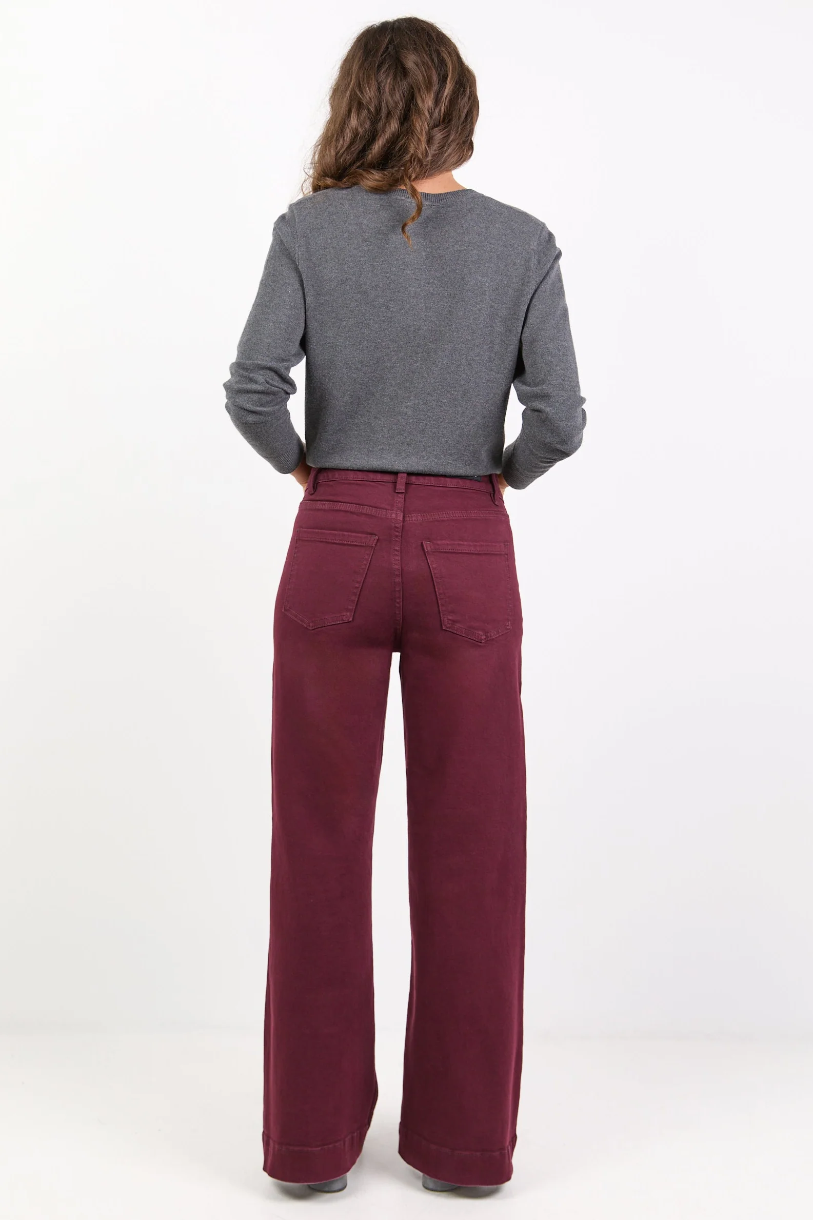 Zoey Burgundy Plum High Rise Wide Leg Pocket Jean - Image 5