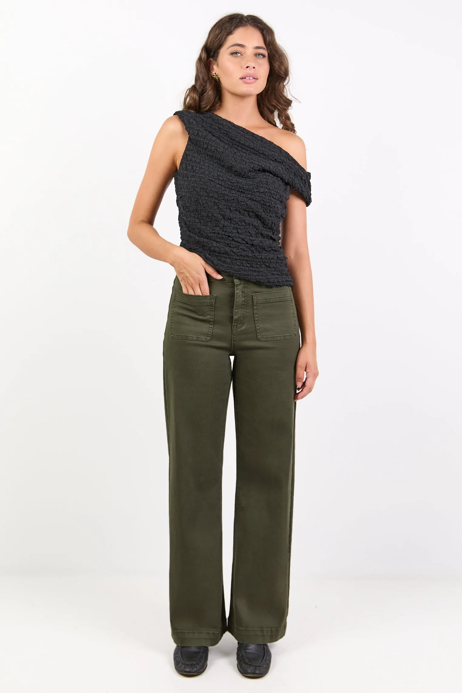Zoey Dark Khaki High Rise Wide Leg Pocket Jean - Image 2