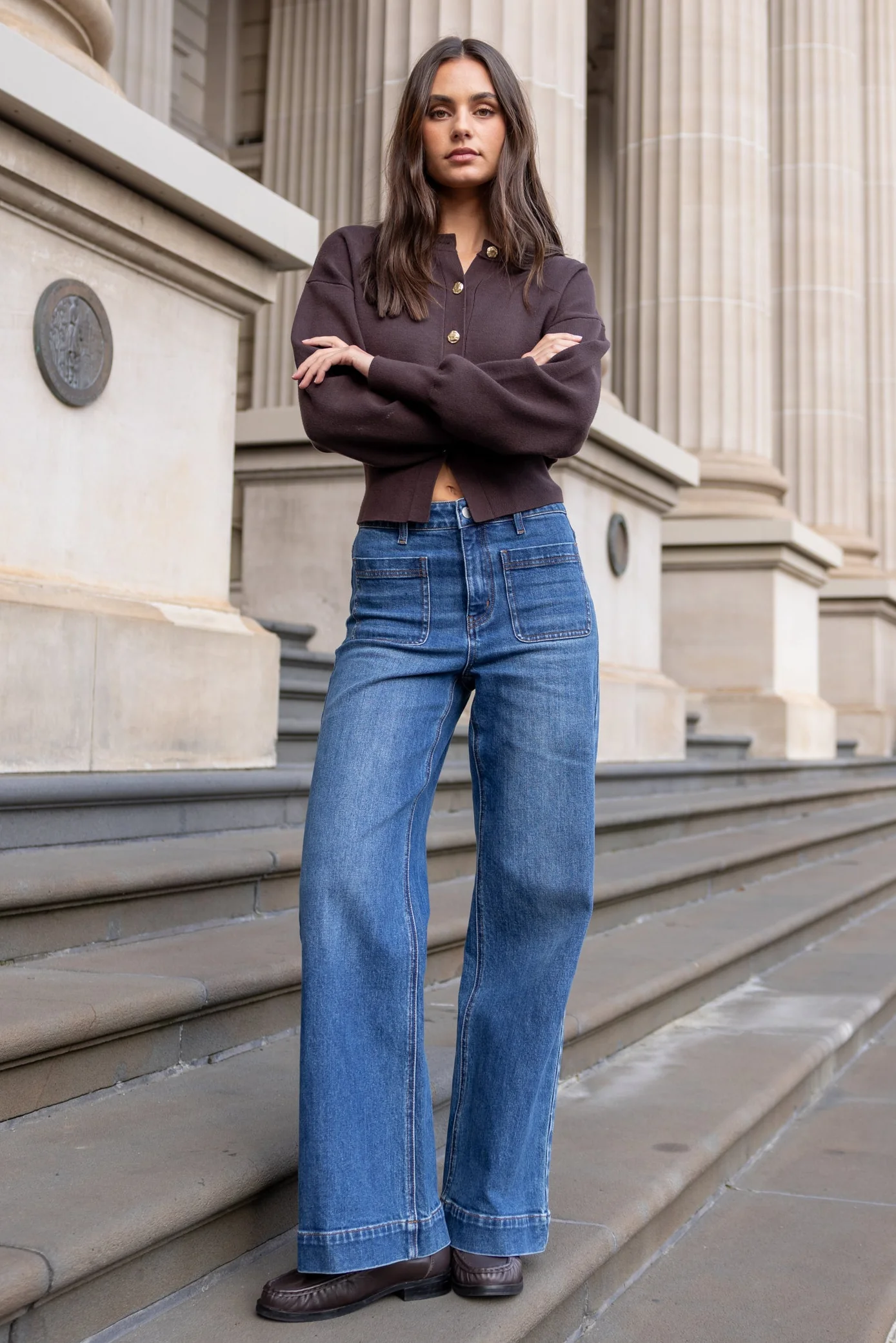 Zoey Marine Blue High Rise Wide Leg Pocket Jean
