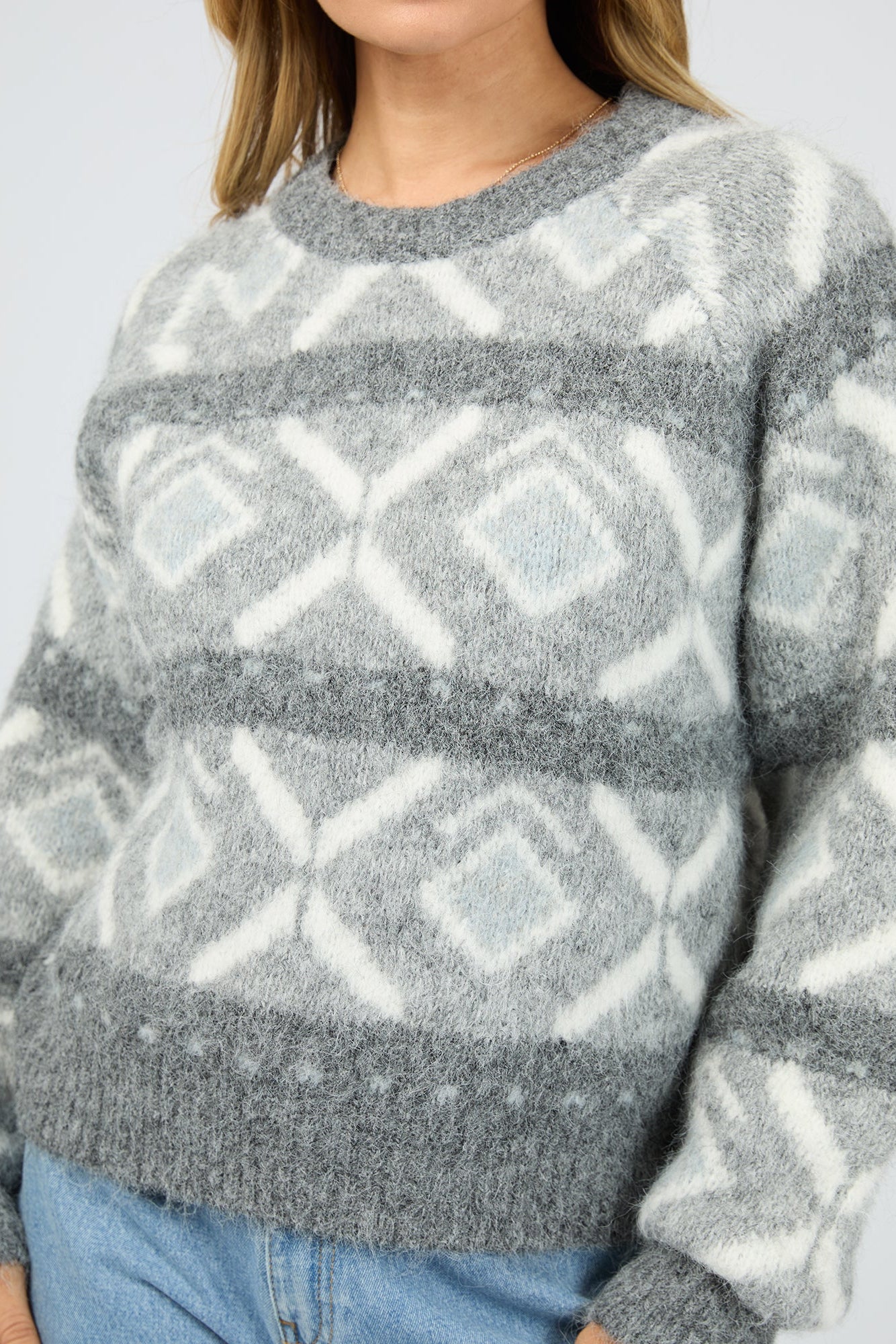 Zoia Charcoal Pattern Knit Crew - Image 6