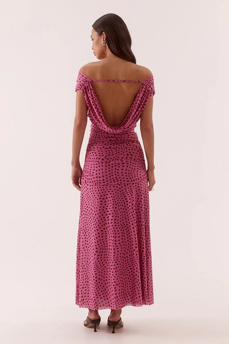 Zuri Mauve Spot Cowl Neck Sleeveless Maxi Dress - Image 4